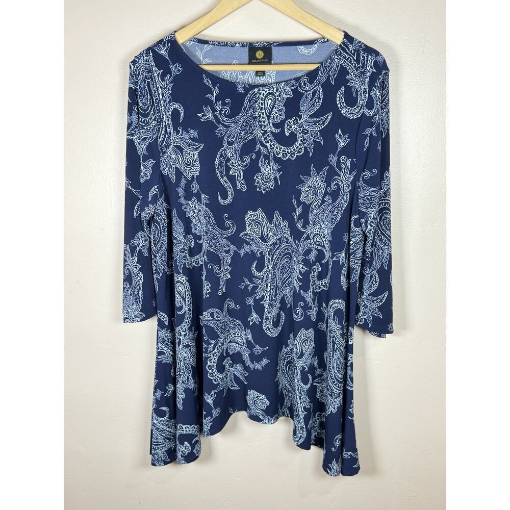 JM Collection Womens Plus Size Blouse Tunic Top Liquid Knit Paisley 1X Boho